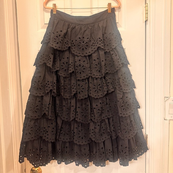 Sea New York NY Tali black tiered cotton eyelet midi skirt size 8 sezane - Picture 3 of 5